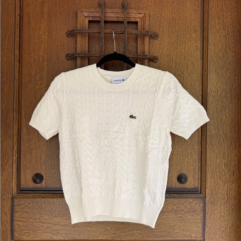 Lacoste Women's White Cable Knit Sweater Size  M